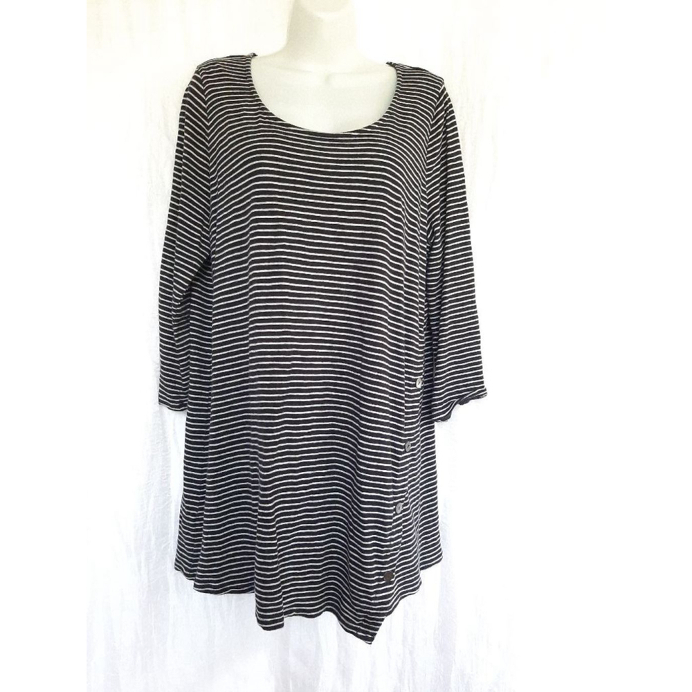 Women's Pure Jill Black and gray Striped Asymmetrical nautical Cotton Tunic - L